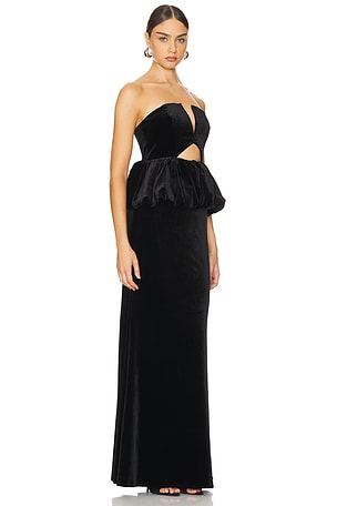 self-portrait Velvet Peplum Maxi Dress in Black