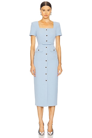 Crepe Button Midi Dress self-portrait