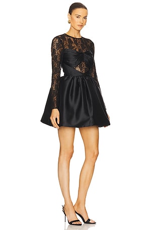 self-portrait Taffeta Lace Mini Dress in Black