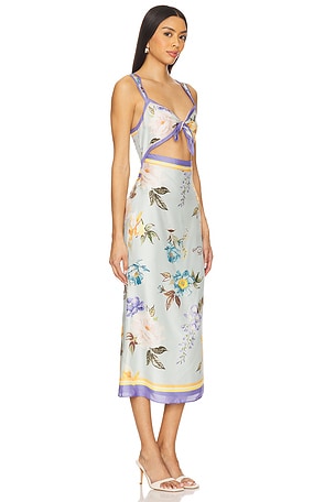 self-portrait Floral Silk Twill Midi Dress in Blue