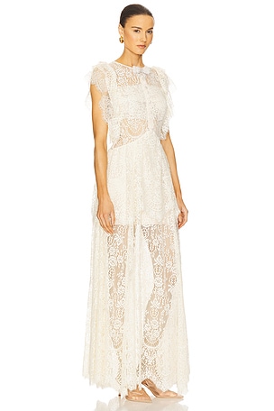 self-portrait White Lace Tiered Maxi Dress in Ivory