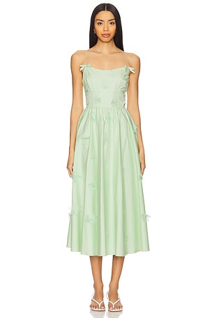 Green Cotton Flower Midi Dress self-portrait