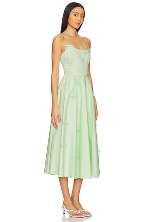 self-portrait Green Cotton Flower Midi Dress in Green