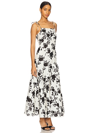 self-portrait Floral Print Linen Maxi Dress in Black