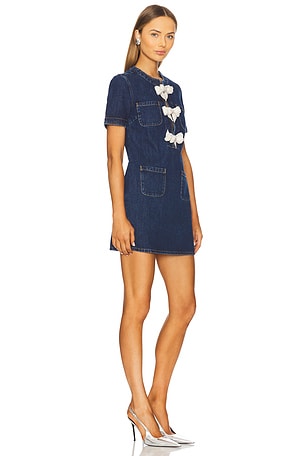 self-portrait Denim Bow Mini Dress in Blue