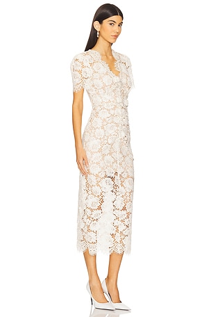 self-portrait Cream Fine Lace Pearl Midi Dress in Cream