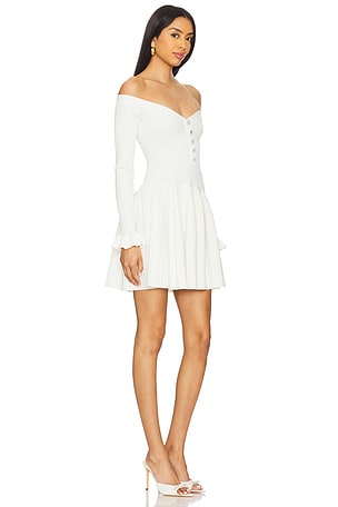 self-portrait White Ribbed Knit Mini Dress in White