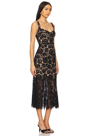 self-portrait Fine Lace Midi Dress in Black