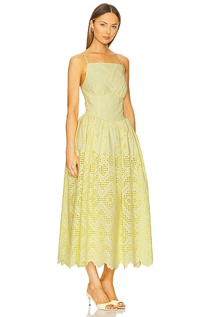 self-portrait Cotton Broderie Midi Dress in Lemon
