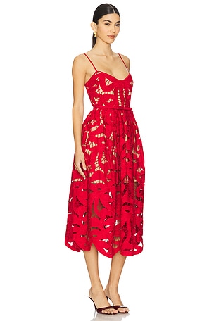 self-portrait Bow Embroidered Midi Dress in Red