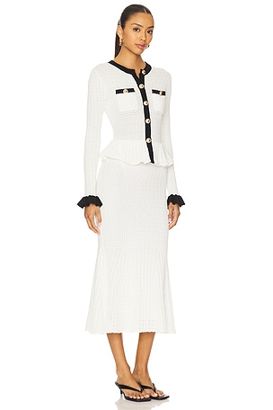 self-portrait Knit Contrast Midi Dress in White