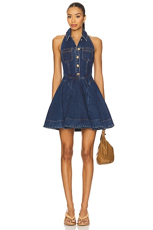Denim Sleeveless Flared Mini Dress self-portrait