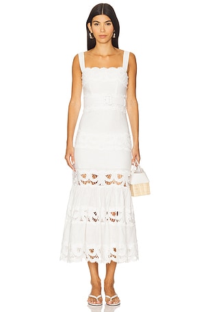Linen Lace Insert Midi Dress self-portrait