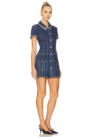 self-portrait Crystal Trim Collared Mini Dress in Blue