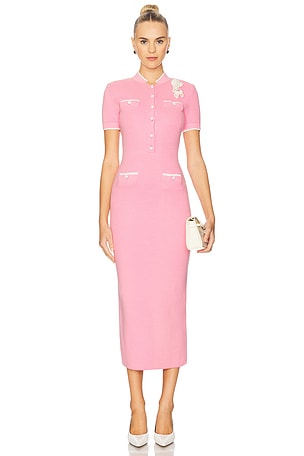 Pink Crochet Flower Knit Midi Dress self-portrait