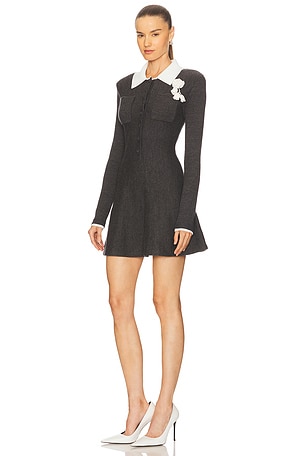 self-portrait Grey Crochet Flower Collared Knit Mini Dress in Grey