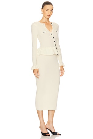 self-portrait Asymmetric Knit Midi Dress in Cream
