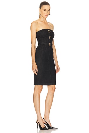 self-portrait Denim Bandeau Midi Dress in Black
