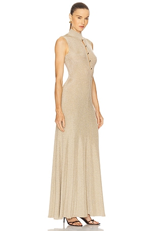 self-portrait Lurex Knit Maxi Dress in Metallic Gold