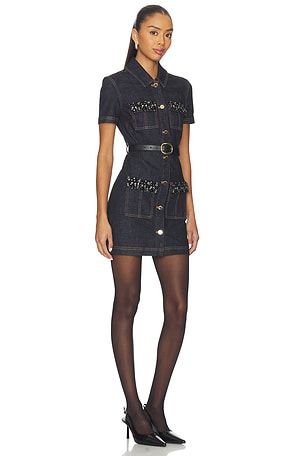 self-portrait Denim Crystal Trim Mini Dress in Blue