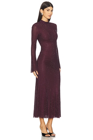 self-portrait Burgundy Rhinestone Fishnet Midi Dress in Purple