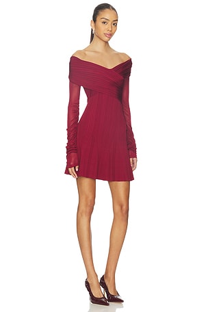 self-portrait Viscose Knit Mini Dress in Burgundy