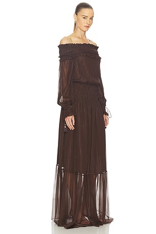 self-portrait Georgette Maxi Dress in Brown