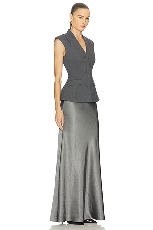 self-portrait Tailored Satin Maxi Dress in Grey