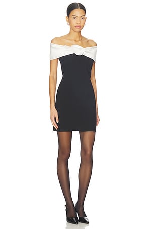 self-portrait Pearl Trim Knit Mini Dress in Black