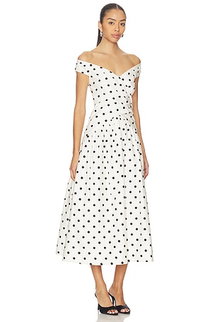 self-portrait Polka Dot Cotton Midi Dress in Cream. Size US 8/ UK 12. Also