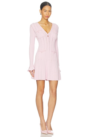 self-portrait Pearl Trim Knit Mini Dres in Pink