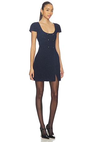 self-portrait Navy Textured Boucle Mini Dress in Navy