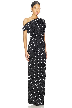 self-portrait Polka Dot Draped Knit Midi Dress in Black