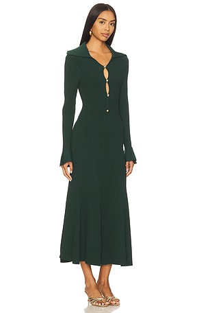 self-portrait Keyhole Knit Midi Dress in Green. Size XS. Also
