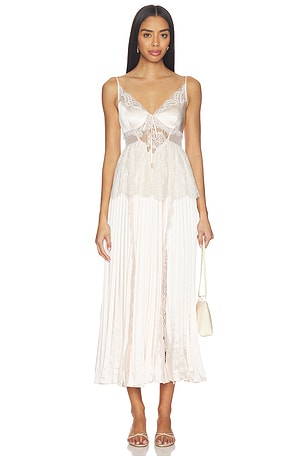 self-portrait Blush Satin Lace Midi Dress in Pink