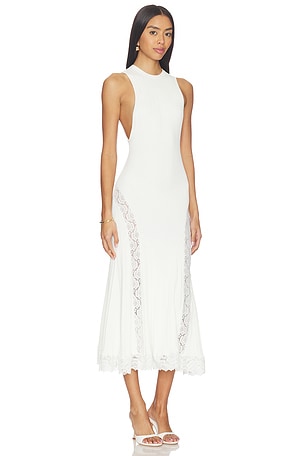 White Knit Lace Insert Midi Dress self-portrait