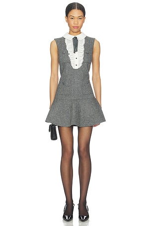 Grey Herringbone Lace Bib Mini Dress self-portrait