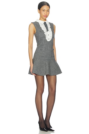 self-portrait Grey Herringbone Lace Bib Mini Dress in Grey