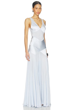 self-portrait Blue Satin Jersey Maxi Dress in Baby Blue