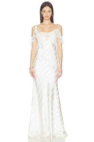 Cream Satin Striped Maxi Dress self-portrait