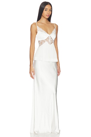 self-portrait White Georgette Satin Maxi Dress in White