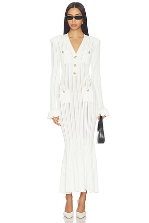 White Pointelle Knit Midi Dress self-portrait