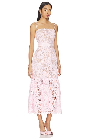self-portrait Pink Crochet Lace Midi Dress in Pink
