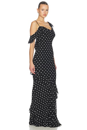 self-portrait Black Polka Dot Georgette Maxi Dress in Black