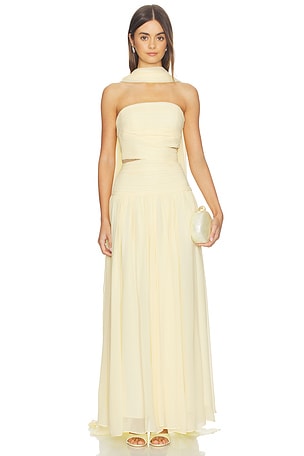 Yellow Georgette Scarf Midi Dress self-portrait