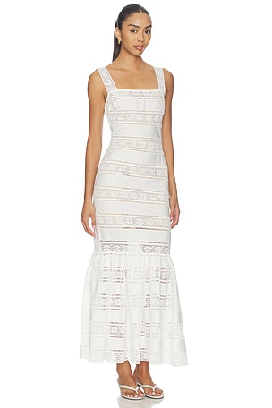 self-portrait White Cotton Embroidered Midi Dress in White