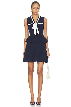 Navy Peplum Pointelle Knit Mini Dress self-portrait