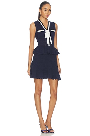 self-portrait Navy Peplum Pointelle Knit Mini Dress in Navy. Size S. Also