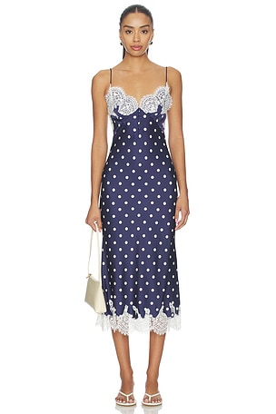 VESTIDO MIDI NAVY POLKA DOT SATIN self-portrait