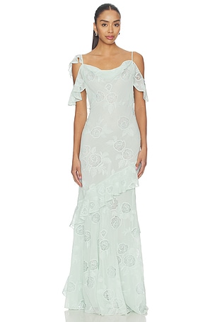 Mint Embroidered Georgette Maxi Dress self-portrait